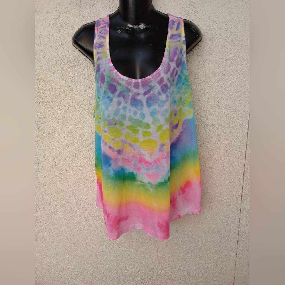 OP Tie-Dye Tank Top Summer Beach Surfer Hippie Boho Retro Party Vibrant Color